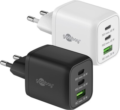 Nabíjačka USB 230V 3port, 1xUSB A, 2xUSB Typ C, 65W, Power Delivery, GaN, čierna