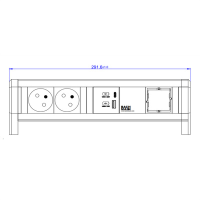 DESK 2xUTE 230V, 1xCustom, nabíjačka (USB A + USB C), GST18 IN/OUT, hliník/čierny