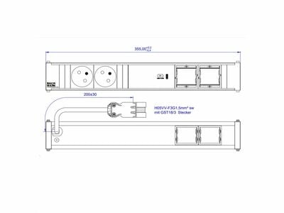 CONI 2xUTE 230V, 2xCustom, nabíjačka (USB C, 60W), 0.2m kábel 1.5mm², GST18, hliník/čierny