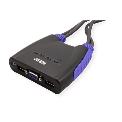 KVM switch/prepínač 4PC, VGA, USB, star+audio, káble 0.9/1.2m
