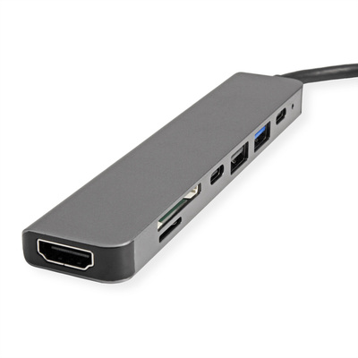 Dokovacia Stanica USB Typ C, HDMI, 2xUSB-A, 2xUSB-C, čitačka, PowerDelivery, 4K@60Hz, 0.1m, čierna/s