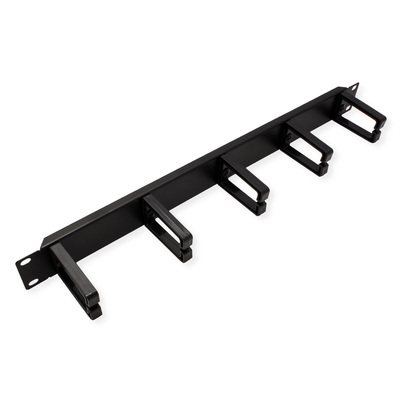 19" Panel vyväzovací, organizér, 5x oko (Typ C, plast), 1U, oceľ, čierny