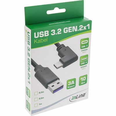 Kábel USB 3.1 AM/CM (3.1 Typ C) 0.5m, Super Speed+, (Power Delivery 20V3A), čierny, zahnutý 90°