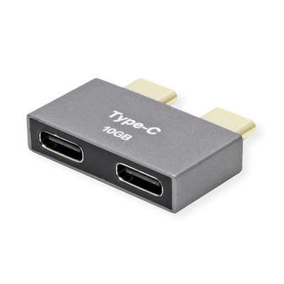 Adaptér USB 3.2 Gen 2, Typ C, dvojitý, 2x CM/CF, priamy°, 10Gbps,PD 60W, 5V3A, sivý/čierny
