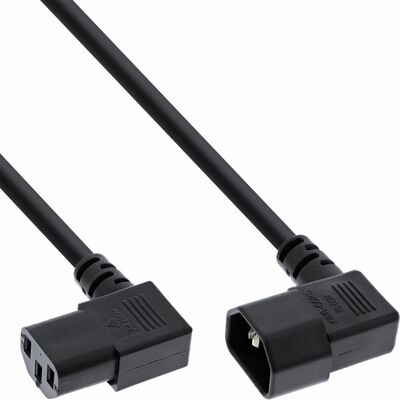 Kábel sieťový 230V predlžovací, C13 zahnutý (doľava) - C14 zahnutý, 1.8m, 0.75mm², 10A, čierny