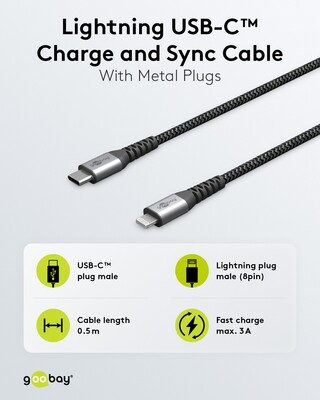 Kábel USB 3.2 Gen 1, Typ C CM/"Lightning" pre Apple, 1m, High Speed, čierny/sivý s MFI cert.