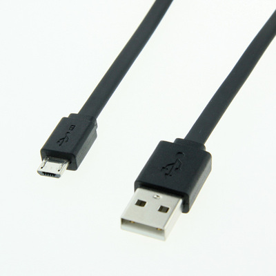 Kábel USB 2.0 A/MICRO-B M/M 1m, High Speed, čierny, 100%meď, flexibilný, plochý, TPE plášť
