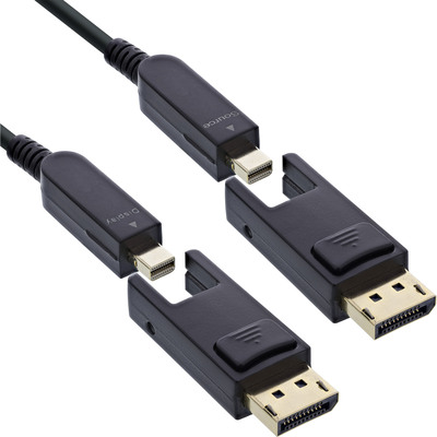 Kábel DisplayPort mini M/M 20m, 8K@60Hz, DP v1.4, 32.4Gbit/s, jednosmerný, optický, + adaptéry na DP