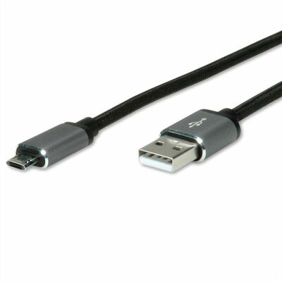 Kábel USB 2.0 A/MICRO-B M/M 1.8m, High Speed, čierny, kovové krytky, plochý, REVERSIBLE