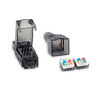 Konektor 8/8 RJ45 cat.6, netienený, na drôt, montáž bez klieští (toolless), čierny, AWG 23-26