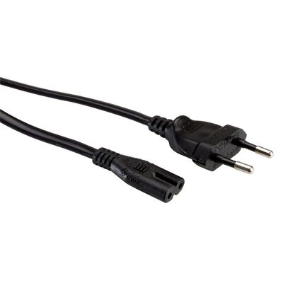 Kábel sieťový 230V, 2pin vidlica (CEE7/16) priama - C7 (2pin), 1.8m, 0.75mm², 2.5A, čierny