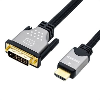 Kábel DVI-D/HDMI M/M 1.5m, Dual-Link, 3840x2160@30Hz, Silver, čierny, G pozl. konektor