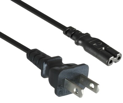 Kábel sieťový 230V, 2pin vidlica (NEMA 1-15P) US priama - C7 (2pin), 1.8m, 0.75mm², 2.5A, čierny