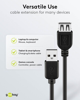 Kábel USB 2.0 A-A M/F 0.6m, High Speed, predlžovací, čierny