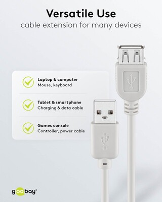 Kábel USB 2.0 A-A M/F 0.6m, High Speed, predlžovací, sivý