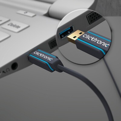 Kábel USB 2.0 A-B M/M 3m, High Speed, modrý, ClickTronic, pozl. konektor