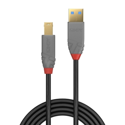 Kábel USB 3.2 Gen 1, A-B M/M 1m, 5Gbps, čierny, Anthra Line, pozl. kon.