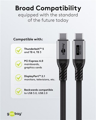 Kábel USB 4 Gen 3x2, Typ C CM/CM 1.5m, 80Gbps, PD 240w 48V5A, oplet, čierny