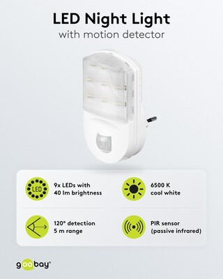Svetlo LED so senzorom, do zásuvky 1.1W/67lm (IP20), detekcia: 120°, 9m dosah, studená biela