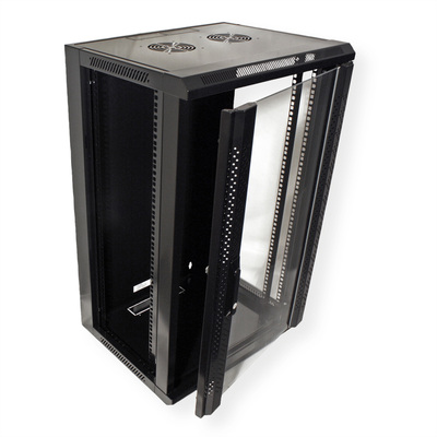 19" Rack na stenu 18U, čierny, 910x570x450mm (HxWxD), odnímateľné bočnice