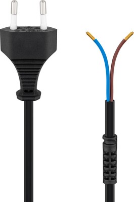 Kábel sieťový 230V, 2pin vidlica (CEE7/16) priama - dutinky, 1.5m, 0.75mm², 2.5A, surový 2, čierny
