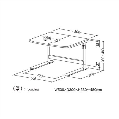 Stolík pre laptop / tlačiareň malý, max 10kg, 39/49x50x39cm (HxWxD), výškovo nastaviteľný, biely