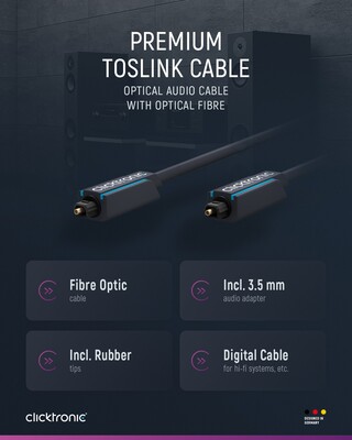 Kábel Toslink audio optický SPDIF prepojovací M/M 0.5m, ø6.0mm, modrý, ClickTronic