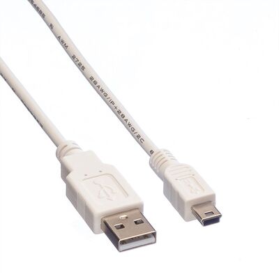 Kábel USB 2.0 A-MINI-B 5pin M/M 0.8m, High Speed, biely