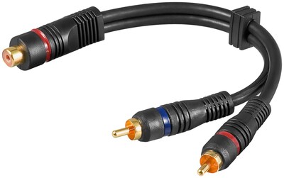 Kábel Cinch 2x audio /1xCinch M/F 0.2m, čierny, pozl. konektor, HQ