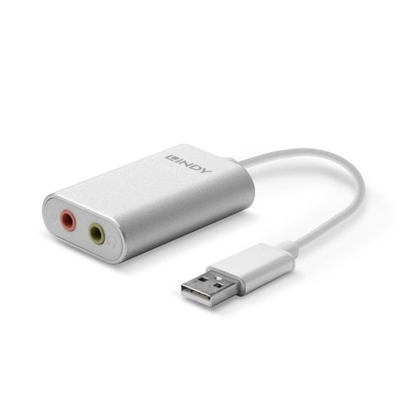 Adaptér USB na 2x3,5mm audio jack, Slúchadla + Mikrofón, (usb zvuková karta), 17cm, sivá/biela