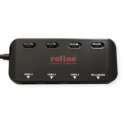 Hub USB 3.2 Gen 1, 4 Port, 3x USB A, čítačka, s vypínačmi, čierny