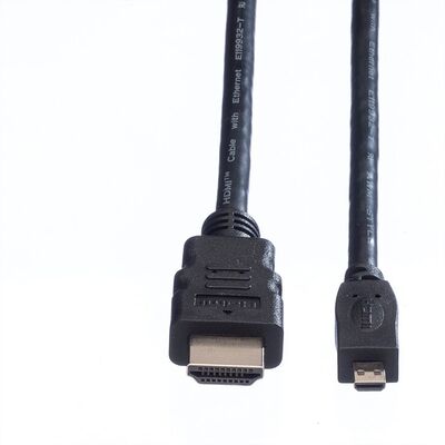 Kábel HDMI/HDMI micro M/M 2m, High Speed+Eth, 4K@30Hz, HDMI 1.4, čierny