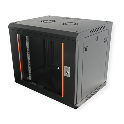 19" Rack na stenu 9U, čierny, 512x600x450mm (HxWxD), odnímateľné bočnice