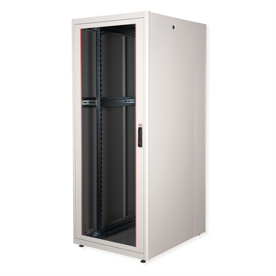 19" Rack na podlahu 42U, 2010x800x1000mm (HxWxD), BASIC, sklenené dvere, sivý