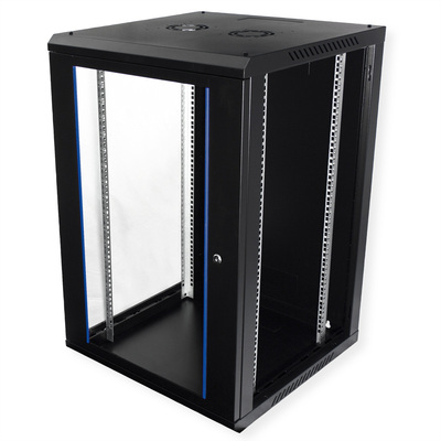 19" Rack na stenu 18U, čierny, 912x600x600mm (HxWxD), odnímateľné bočnice