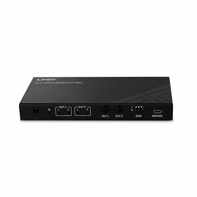Video selektor/switch HDMI 2IN/2OUT Matrix 8K 40G + Audio 3.5mm a Toslink, čierny