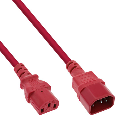 Kábel sieťový 230V predlžovací, C13 - C14, 2m, 0.75mm², 10A, červený