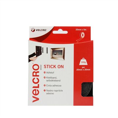 Suchý zips "hook & loop", nalepovací, 5m, šírka 20mm, čierny, VELCRO®