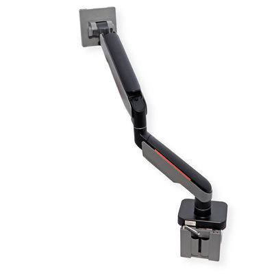 Držiak pre monitor na stôl, úchyt o dosku, pneumatický, max 20kg, rameno 542mm, VESA 75/100, čierny