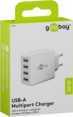 Nabíjačka USB 230V 4port, 4xUSB A, 3A, 30W, biela