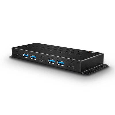 Hub USB 3.2 Gen.2 Typ C, 7 Port, 3x USB C, 4x USB A, kovový, s ext. adaptérom a úchytmi, kábel 0.6m