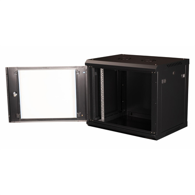 19" Rack na stenu 9U, čierny, 512x600x450 mm (HxWxD), odnímateľné bočnice