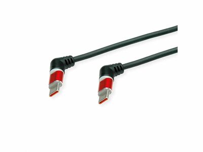 Kábel USB 2.0 CM/CM Typ C 1m, High Speed, čierny/červený, uhľový 90°, otočné konektory