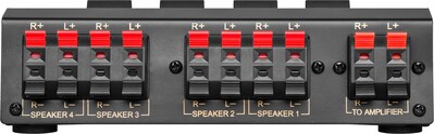 Prepínač reproduktorov AVS12-2, 4x Speakers OUT, 1x Amplifier IN, max. Ø 2.5mm², čierny