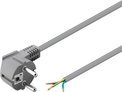 Kábel sieťový 230V, vidlica (CEE7/7) lomená - dutinky, 1.5m, 0.75mm², 16A, surový, sivý