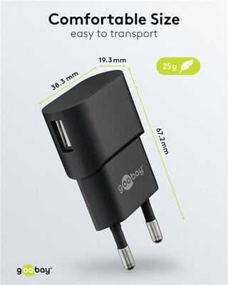 Nabíjačka USB 230V 1port, 1xUSB A, 1A, 5W, čierna