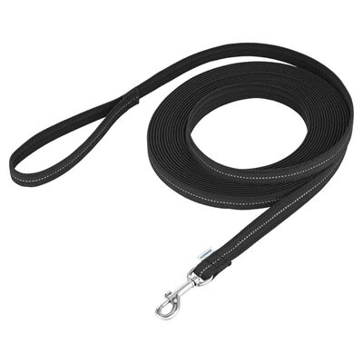 Vodítko stopovacie s uškom pogumované, 19mm/10m, nerezová karabína, čierne, HS