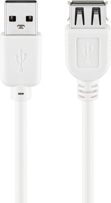 Kábel USB 2.0 A-A M/F 5m, High Speed, predlžovací, biely