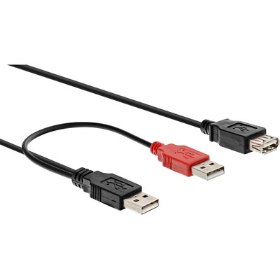 Kábel USB 2.0 2xA-A M/F 0.2m, High Speed, predlžovací, čierny, Y-kábel, Extra napájanie