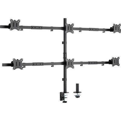 Držiak pre 6x monitor na stôl, úchyt o dosku, max 7kg, výška 860mm, VESA 75/100, čierny